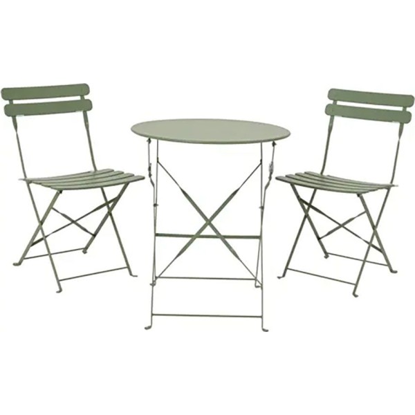 Conjunto de mesa y 2 sillas helsingborg, plegables, de acero, verde